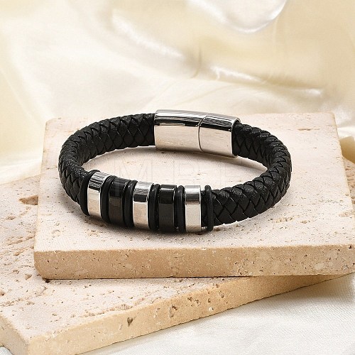 Ion Plating(IP) Braided Leather Cord Bracelets for Men BJEW-Z081-11P-01-1