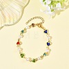Natural Cultured Freshwater Pearl & Brass Glass Link Chains Bracelets for Women BJEW-JB14219-2
