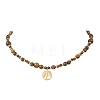 Tree of Life 304 Stainless Steel Pendant Natural Tiger Eye Round Beaded Necklaces NJEW-JN05712-1