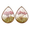Brass & Transparent Epoxy Resin & Dried Flower Pendants RESI-G133-04G-01-1