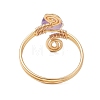 Copper Wire Wrapped Round Natural Amethyst Bead Finger Rings for Women RJEW-JR00808-01-4