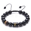 Natural Black Agate & Tiger Eye Round Beaded Adjustable Bracelets HL8029-6-1