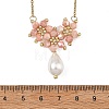 Electroplate Glass Beaded Flower Teardrop Pendant 304 Stainless Steel Cable Chain Necklaces NJEW-MZ00156-02-3