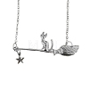 Halloween Alloy White Cat with Broom Pendant Necklaces for Women FS-WGACF10-04-1