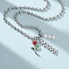 Mother's Day Brass Micro Pave Clear Cubic Zirconia Enamel Red Rose Flower Mama Pendant Necklaces for Women NJEW-A071-02P-2