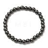 Synthetic Magnetic Hematite Round Beaded Stretch Bracelets BJEW-E080-02B-1