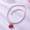 Brass Resin Red Cherry Pendant Round White Shell Pearl Beaded Necklaces NJEW-JN05733-1