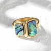 Rectangle 304 Stainless Steel Paua Shell Cuff Rings for Women RJEW-G346-04G-01-2