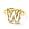 Mixed Color Enamel Initial Letter Adjustable Ring with Clear Cubic Zirconia RJEW-P045-01G-W-3