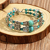 Synthetic Turquoise Beaded Double Layer Multi-strand Bracelet KL0970-4