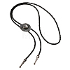 1Pc West Cowboy Hat Tibetan Style Alloy Pendant Black PU Leather Cord Bolo Tie Lariat Necklaces NJEW-GF0001-24A-1