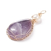 Natural Amethyst Copper Wire Wrapped Pendants PALLOY-JF01398-04-3
