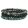 3Pcs 3 Style Natural African Turquoise(Jasper) & Black Agate Round Beaded Stretch Bracelets Set PW23030764297-1