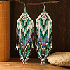 Bohemian Style Mint Green Geometric Glass Seed Beaded Tassel Earrings KD2972-1