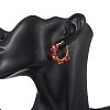 Flower Brass & Natural Carnelian Hoop Earrings EJEW-TA00781-01-4