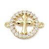 Brass Micro Pave Clear Cubic Zirconia Religion Ring with Cross Links Connector Charms KK-A282-08B-G-1