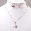 Butterfly & Flat Round Alloy Rhinestone Pendant Necklaces & Stud Earrings FS-WG892EC-01-1