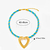Ocean 304 Stainless Steel Big Heart Pendant Twisted Acrylic Fiber Cord Necklaces for Women WG896A0-03-1