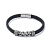 Men's Braided Black PU Leather Cord Bracelets BJEW-K243-67AS-1