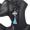 Lantern Glass Seed with Handmade Polyester Cotton Tassel Dangle Earrings EJEW-MZ00671-4