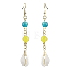 Cowrie Shell and Synthetic Turquoise & Natural Mashan Jade Dangle Earrings for Women EJEW-JE05814-1