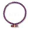 4MM Natural Amethyst Round Beaded Stretch Bracelets with Faceted Column Gems Charms WG291B2-02-2
