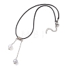 ABS Plastic Imitation Pearl Round Tassel Pendant Black Waxed Polyester Cord Necklaces for Women NJEW-JN05610-01-3