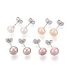 Natural Pearl Half Round Stud Earrings EJEW-Q701-01A-01A-03-1