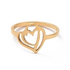 Ion Plating(IP) 201 Stainless Steel Interlocking Double Heart Finger Ring RJEW-J051-03G-2