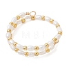 Natural Freshwater Pearl with Glass Seed Beaded Double Layers Finger Rings RJEW-JR01023-2