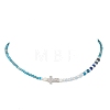 Natural Mixed Stone Faceted Round and Dyed Malaysia Jade & Pearl Beaded Necklaces with Brass Micro Pave Clear Cubic Zirconia Cross NJEW-JN05975-3