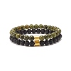 2Pcs 2 Style Natural Serpentine/Green Lace & Lava Rock Round Beaded Stretch Bracelets Set with Column Synthetic Hematite BJEW-JB07575-1