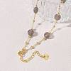 Natural Grey Agate Faceted Flat Round Beaded Chain Necklaces with Matte Brass Beads GG-CBA37F5-01G-12-2