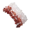 4Pcs Natural Quartz Crystal & Rose Quartz & Red Jasper & Red Agate Chip Beaded Stretch Bracelet Sets BJEW-JB10775-02-5