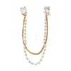 304 Stainless Steel Pave Clear Cubic Zirconia & ABS Pearl Rectangle Hanging Chain Brooch JEWB-S021-03G-2