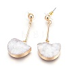 Natural Druzy Quartz Dangle Stud Earrings EJEW-F171-02-2