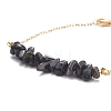 2Pcs 2 Color Natural Obsidian Chip Beaded Link Bracelets Set with 304 Stainless Steel Cable Chains BJEW-JB07914-01-5