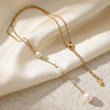 Adjustable Triple Faux Pearl Oval Tassel 304 Stainless Steel Lariat Y Necklaces for Women UT5440-1-3