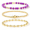3Pcs Glass & Brass Round Beads Stretch Bracelets HD9470-6-1