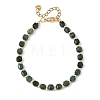Faceted Cube Natural Moss Agate and Round Brass Beaded Bracelets BJEW-JB14445-3