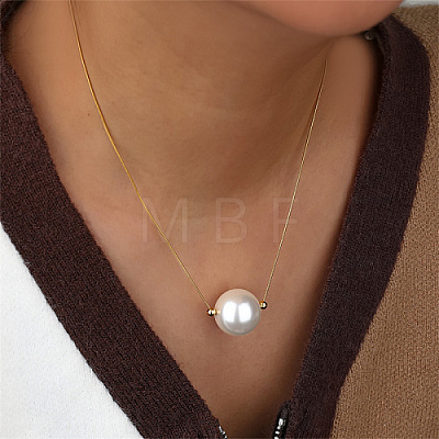 Imitation Pearl Round Ball Pendant Necklace with Stainless Steel Snake Chains GO5113-4-1