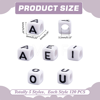 600Pcs 5 Styles Acrylic Horizontal Hole Letter Beads OACR-ME0001-34-1