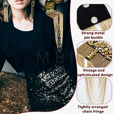 2Pcs Felt & Rhinestone & Iron Tassel Epaulettes AJEW-FH0009-06-1