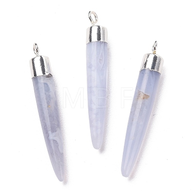 Natural Blue Lace Agate Brass Pointed Pendants G-B025-02P-02-1