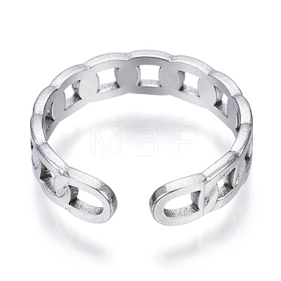 304 Stainless Steel Curb Chains Shape Open Cuff Ring RJEW-N040-40-1