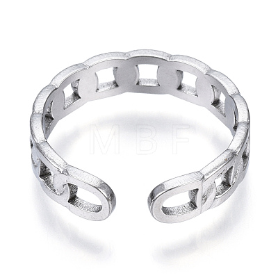 Non-Tarnish 304 Stainless Steel Curb Chains Shape Open Cuff Ring RJEW-N040-40-1