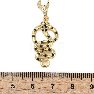 Brass Micro Pave Black Cubic Zirconia Snake Pendant Necklaces NJEW-K280-08G-1