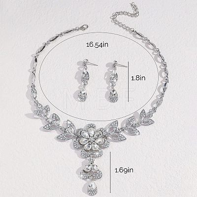 Flower Alloy Rhinestone Pendant Necklaces & Teardrop Stud Dangle Earrings Sets FS-WG19EE6-01-1