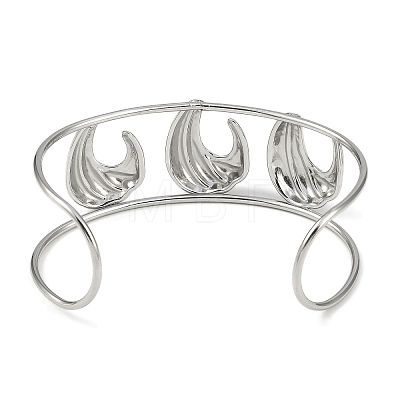 Non-Tarnish 304 Stainless Steel Wide Hollow Textured Opaen Cuff Bangles BJEW-Q348-07P-01-1