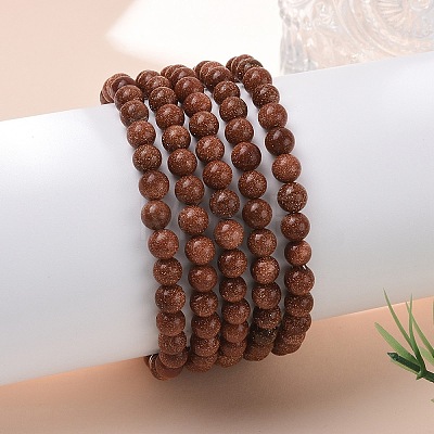 Synthetic Goldstone Bead Stretch Bracelets BJEW-K212-A-002-1